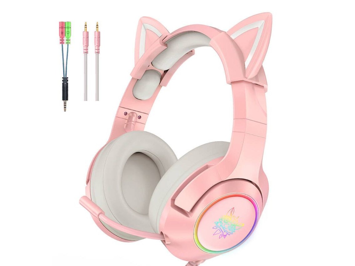Fones de ouvido gamer ONIKUMA K9 rosa RGB