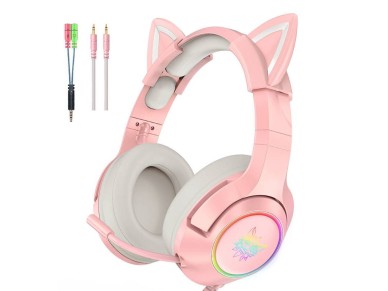 Fones de ouvido gamer ONIKUMA K9 rosa RGB