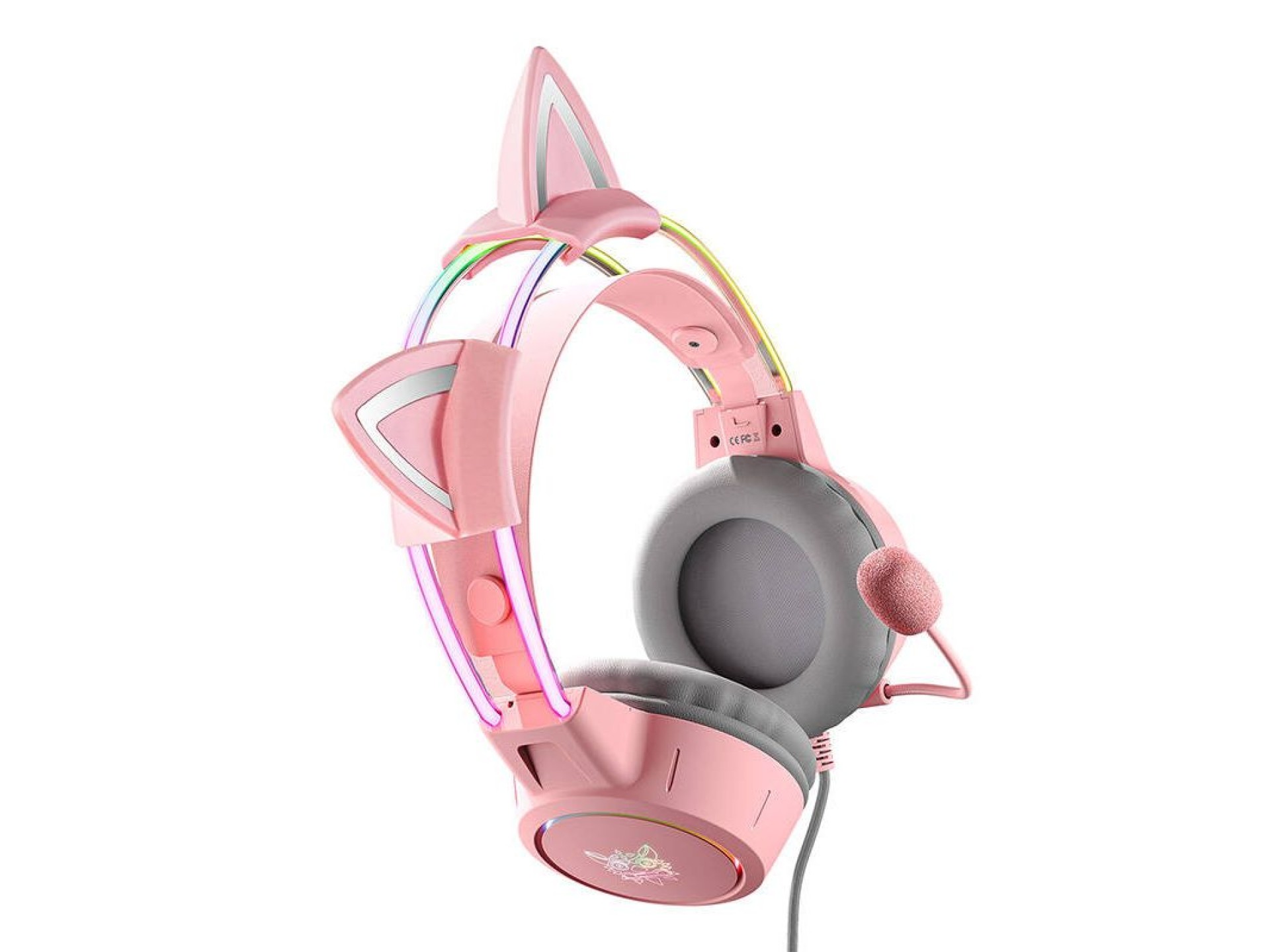 Fones de ouvido para jogos ONIKUMA X15Pro rosa/orelhas de gato