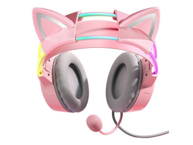 Fones de ouvido para jogos ONIKUMA X15Pro rosa/orelhas de gato