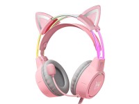 Fones de ouvido para jogos ONIKUMA X15Pro rosa/orelhas de gato
