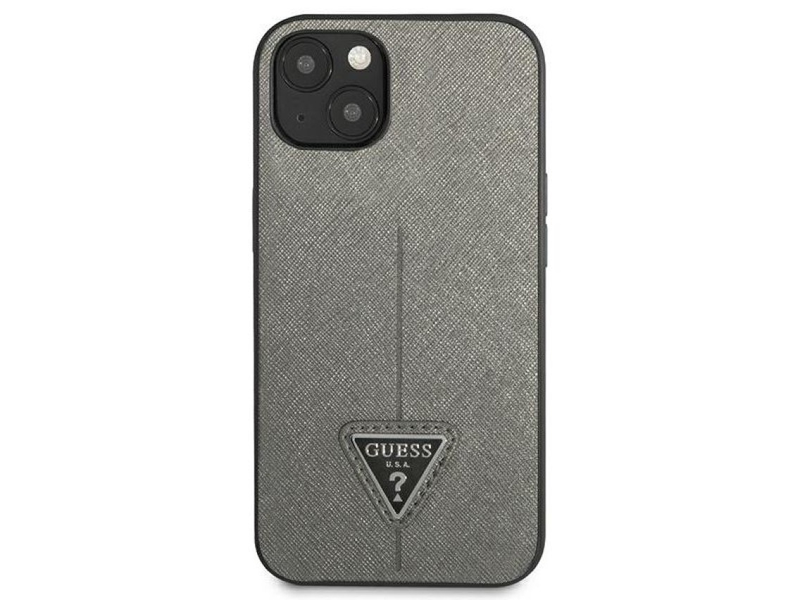 Guess GUHCP14MPSATLG iPhone 14 Plus 6.7 "prata / capa rígida prateada Saffiano com logotipo triangul