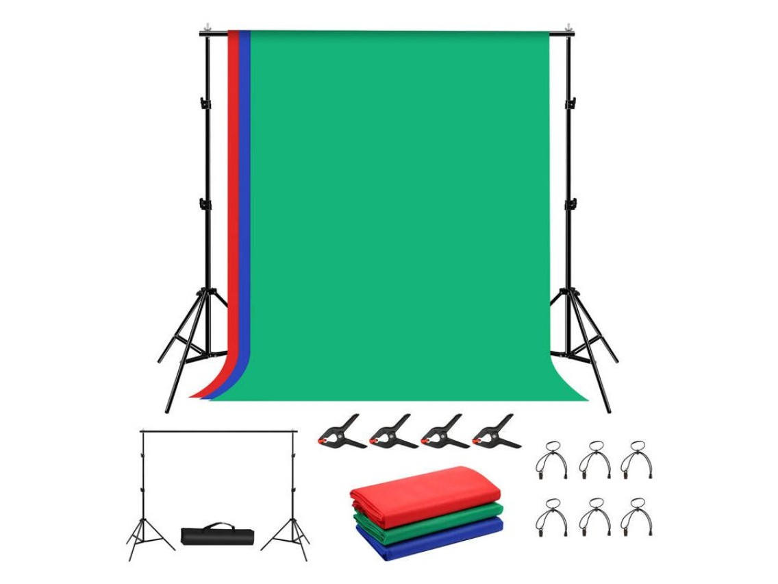 Soporte para fondo de estudio fotográfico Puluz 2x2m + Fondos (3 unidades) PKT5204