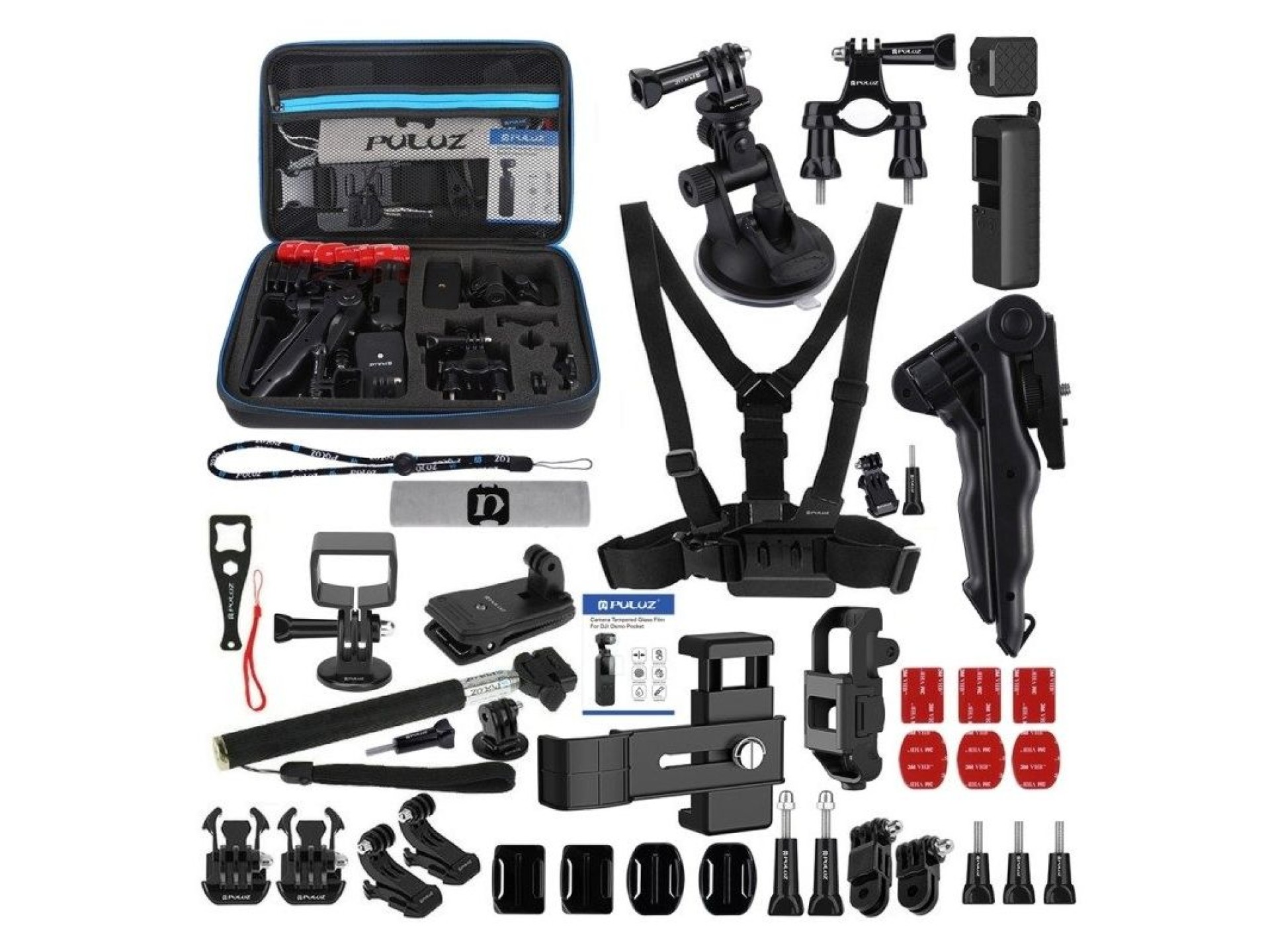 Conjunto de 43 acessórios Puluz para câmeras esportivas (incluindo Osmo Action 5 Pro, Ace Pro 2) PKT