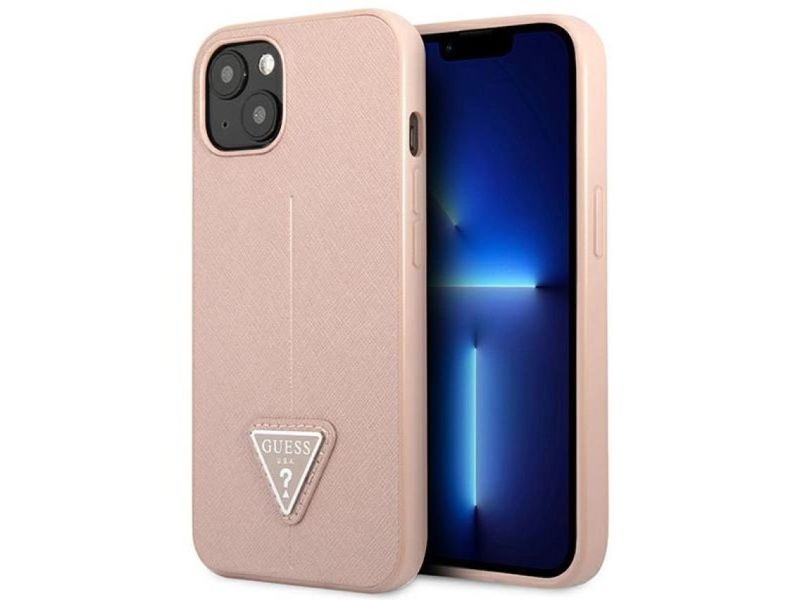 Guess GUHCP14MPSATLP iPhone 14 Plus 6,7 "rosa / capa rígida rosa Saffiano com logotipo triangular