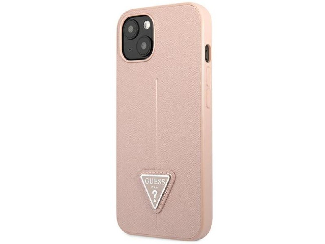 Guess GUHCP14MPSATLP iPhone 14 Plus 6,7 "rosa / capa rígida rosa Saffiano com logotipo triangular
