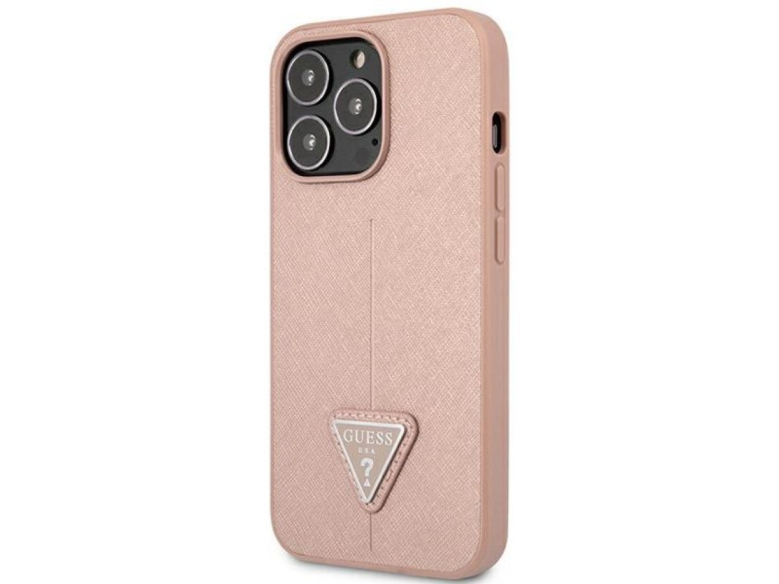Guess GUHCP14XPSATLP iPhone 14 Pro Max 6,7 "rosa / capa r�gida rosa Saffiano com logotipo triangular
