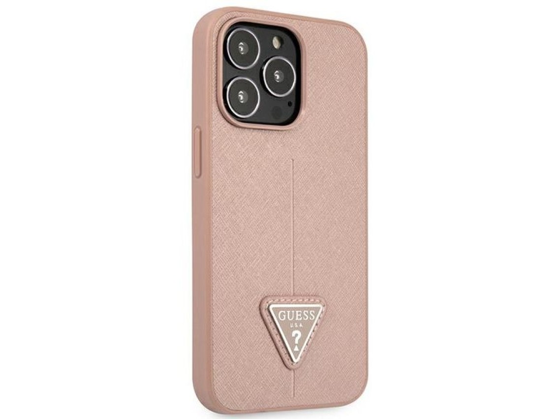Guess GUHCP14XPSATLP iPhone 14 Pro Max 6,7 "rosa / capa r�gida rosa Saffiano com logotipo triangular