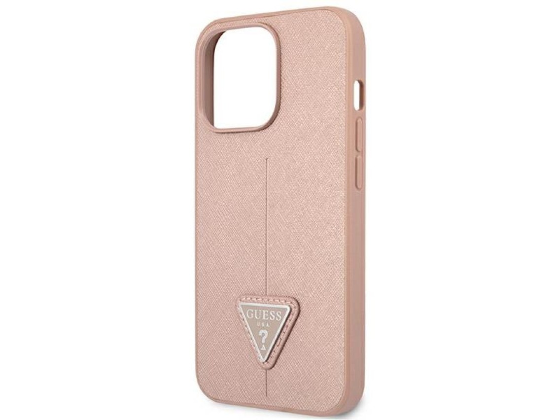 Guess GUHCP14XPSATLP iPhone 14 Pro Max 6,7 "rosa / capa r�gida rosa Saffiano com logotipo triangular