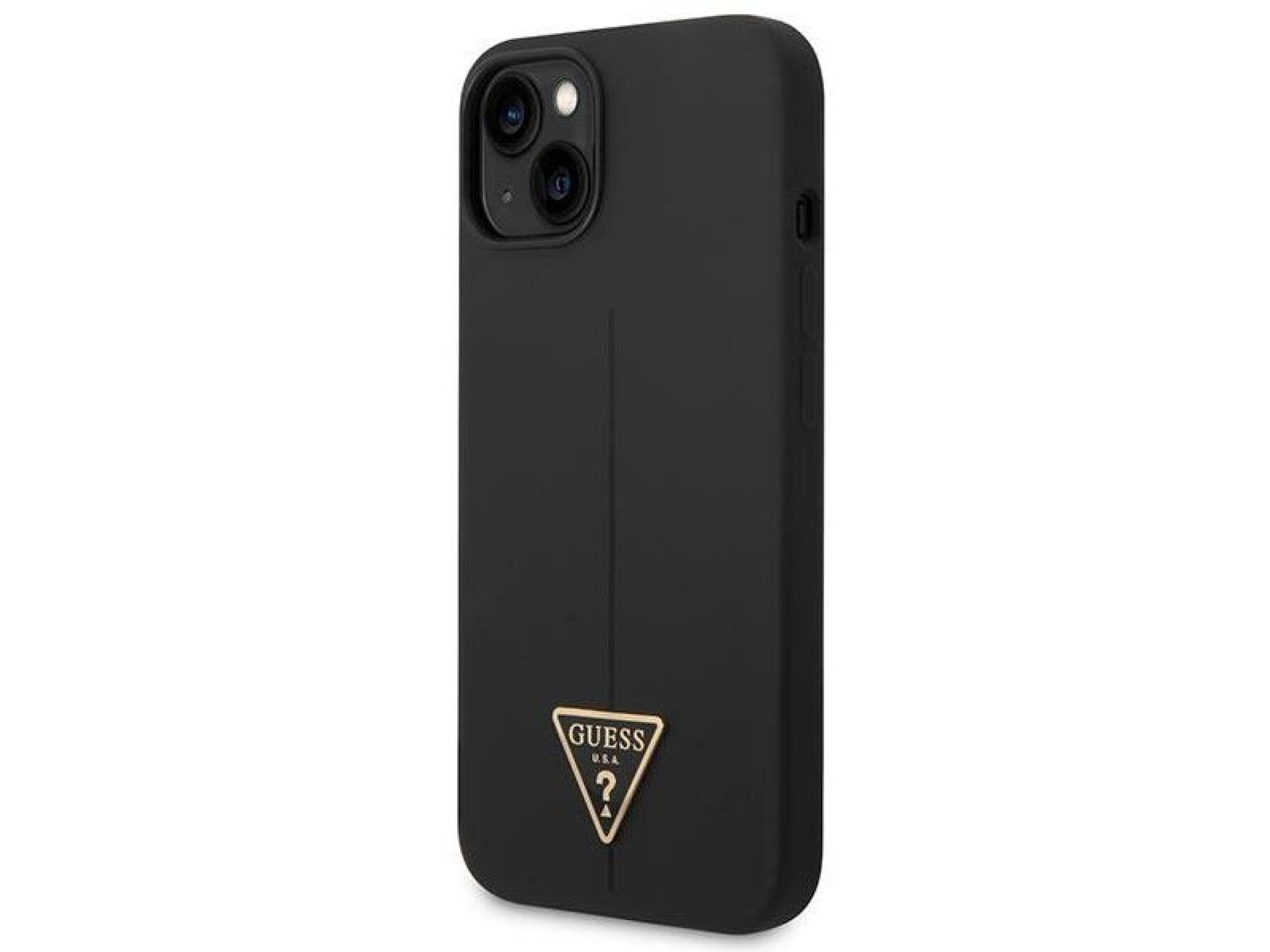 Capa rígida de silicone triangular preta/preta Guess GUHCP14MSLTGK para iPhone 14 Plus de 6,7