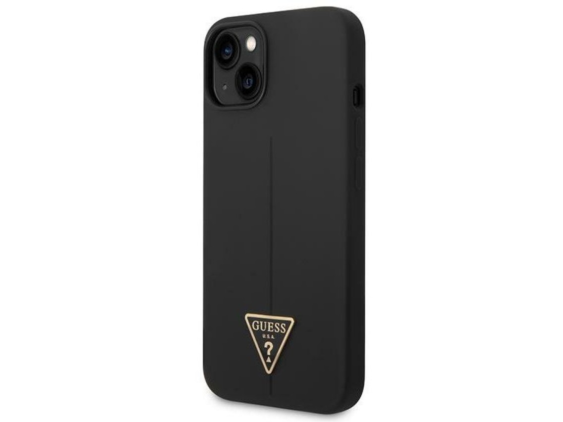 Capa rígida de silicone triangular preta/preta Guess GUHCP14MSLTGK para iPhone 14 Plus de 6,7".