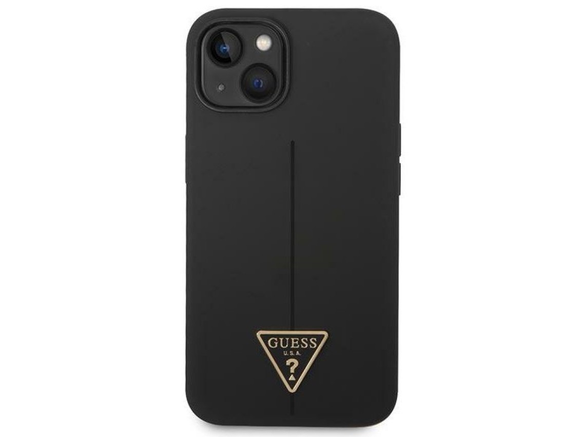 Capa rígida de silicone triangular preta/preta Guess GUHCP14MSLTGK para iPhone 14 Plus de 6,7".