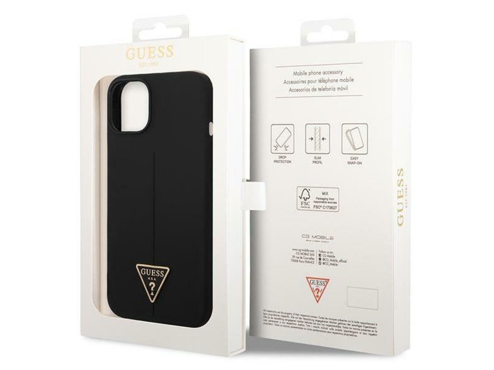 Capa rígida de silicone triangular preta/preta Guess GUHCP14MSLTGK para iPhone 14 Plus de 6,7