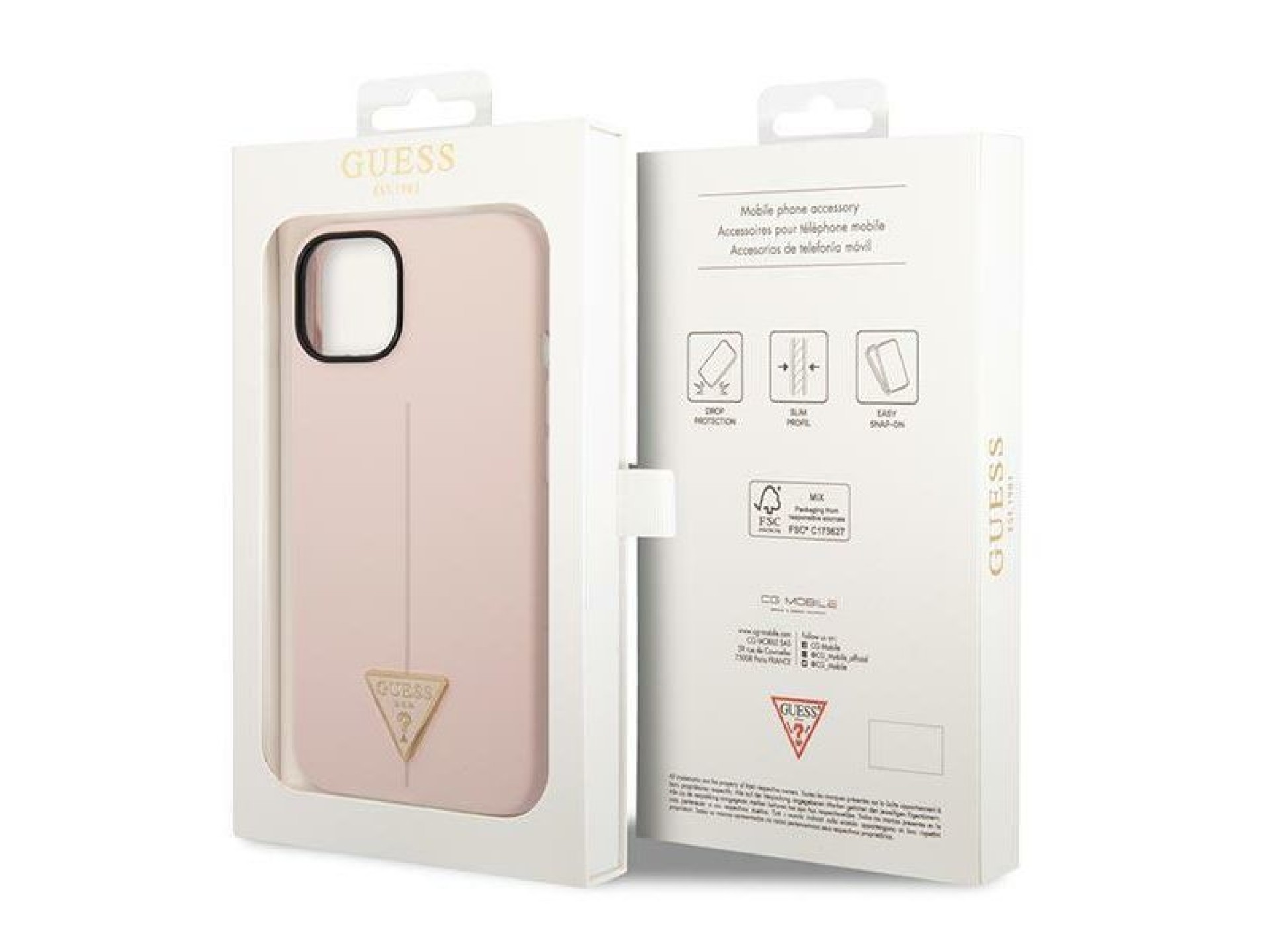 Capa rígida de silicone triangular rosa/rosa Guess GUHCP14MSLTGP para iPhone 14 Plus de 6,7