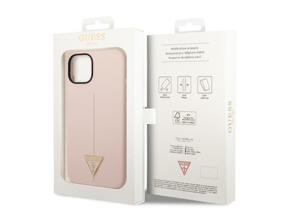 Capa rígida de silicone triangular rosa/rosa Guess GUHCP14MSLTGP para iPhone 14 Plus de 6,7".