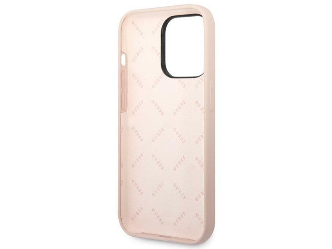 Funda rígida Guess GUHCP14LSLTGP para iPhone 14 Pro de 6.1" rosa/rosa, de silicona triangular.