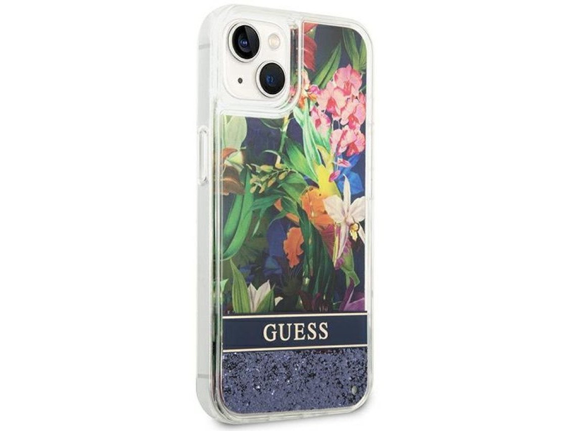 Guess GUHCP14MLFLSB iPhone 14 Plus 6.7 "azul / capa rígida azul com glitter líquido floral