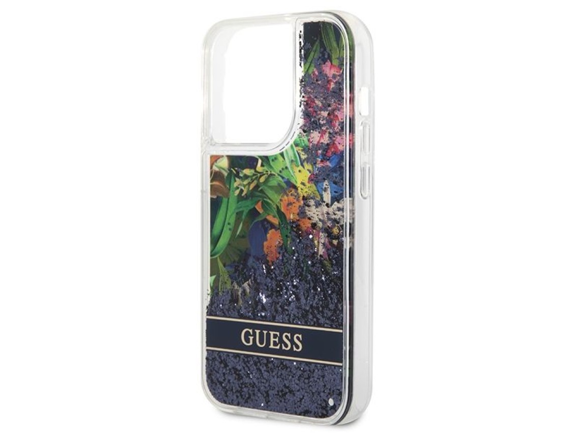 Funda Guess Flower Liquid Glitter para iPhone 14 Pro Max - azul
