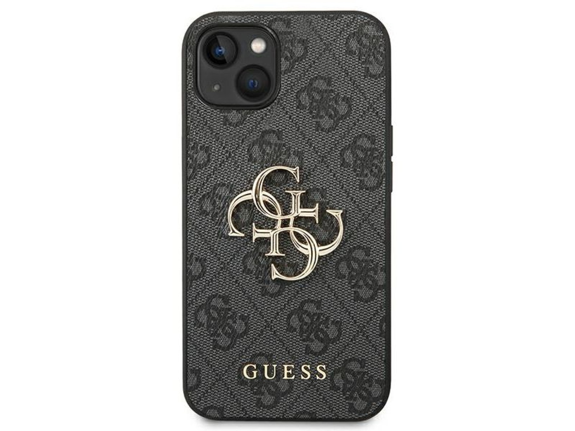 Capa Guess 4G com logo grande em metal para iPhone 14 - Cinza