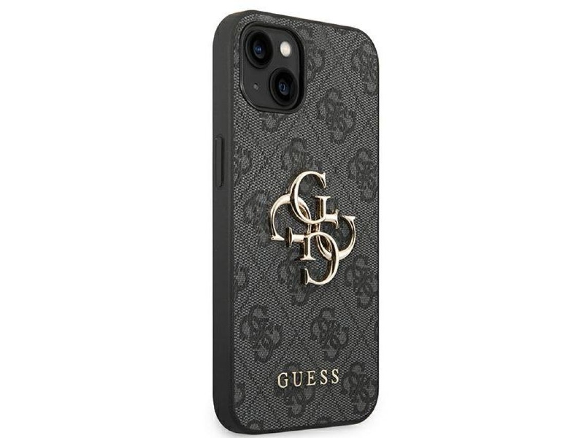 Capa Guess 4G com logo grande em metal para iPhone 14 - Cinza