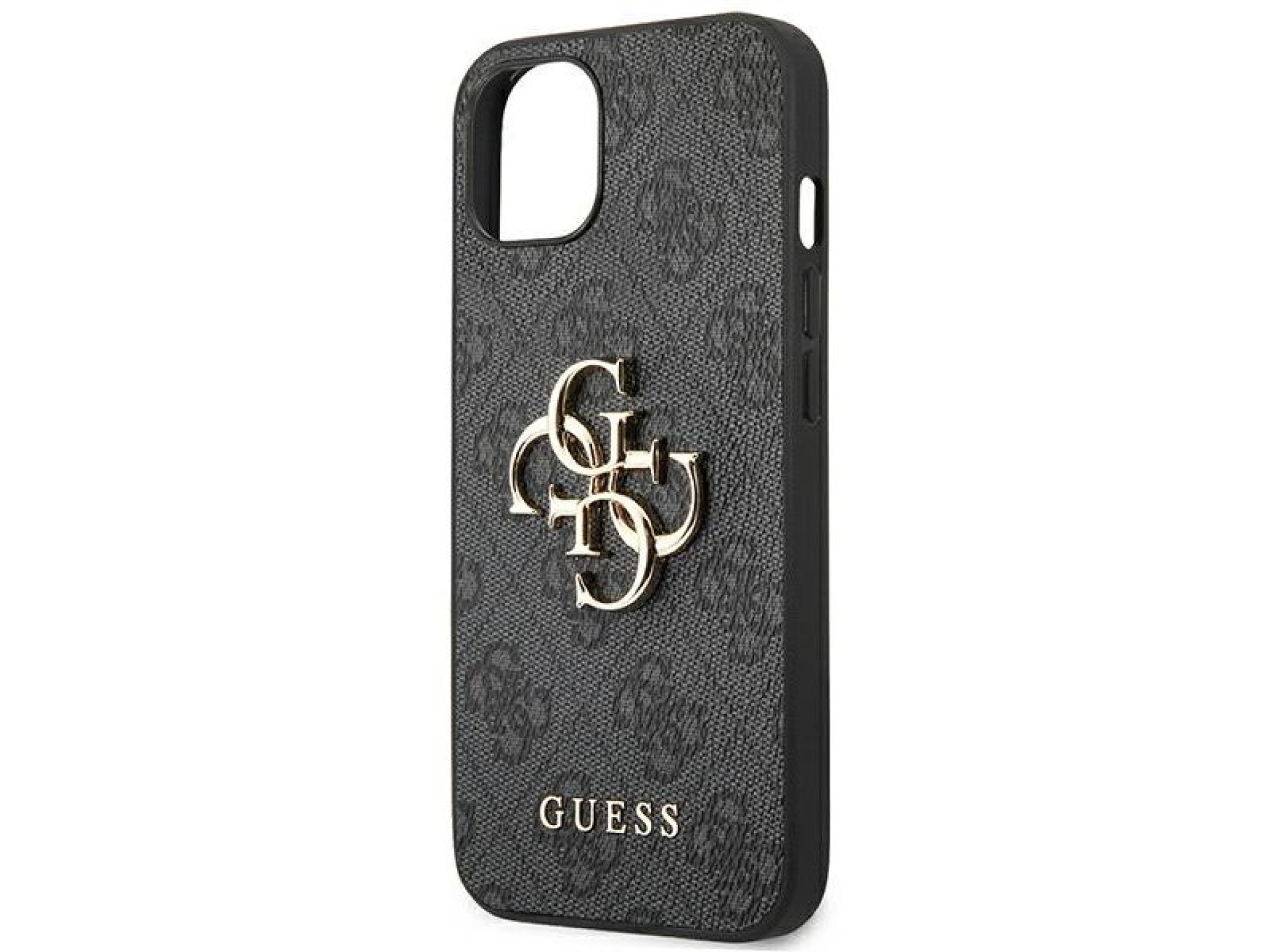 Capa Guess 4G com logo grande em metal para iPhone 14 - Cinza