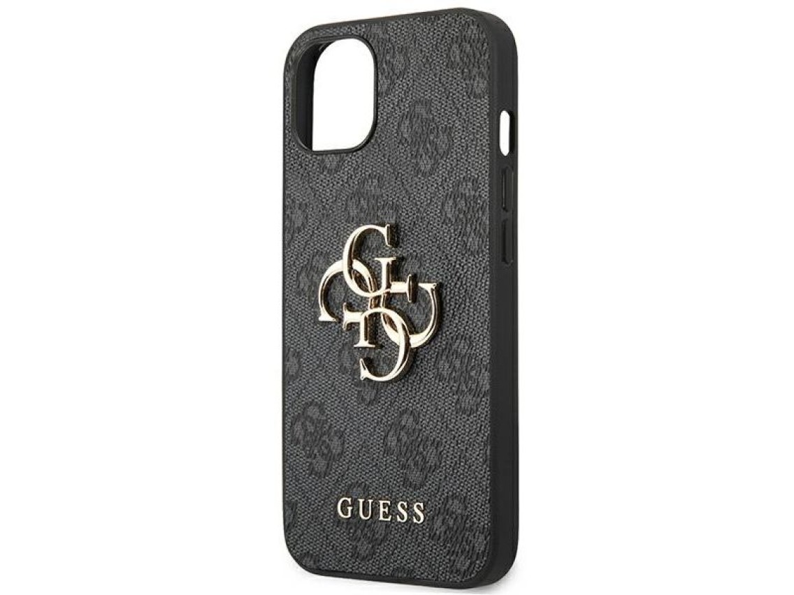 Capa Guess 4G com logo grande em metal para iPhone 14 - Cinza