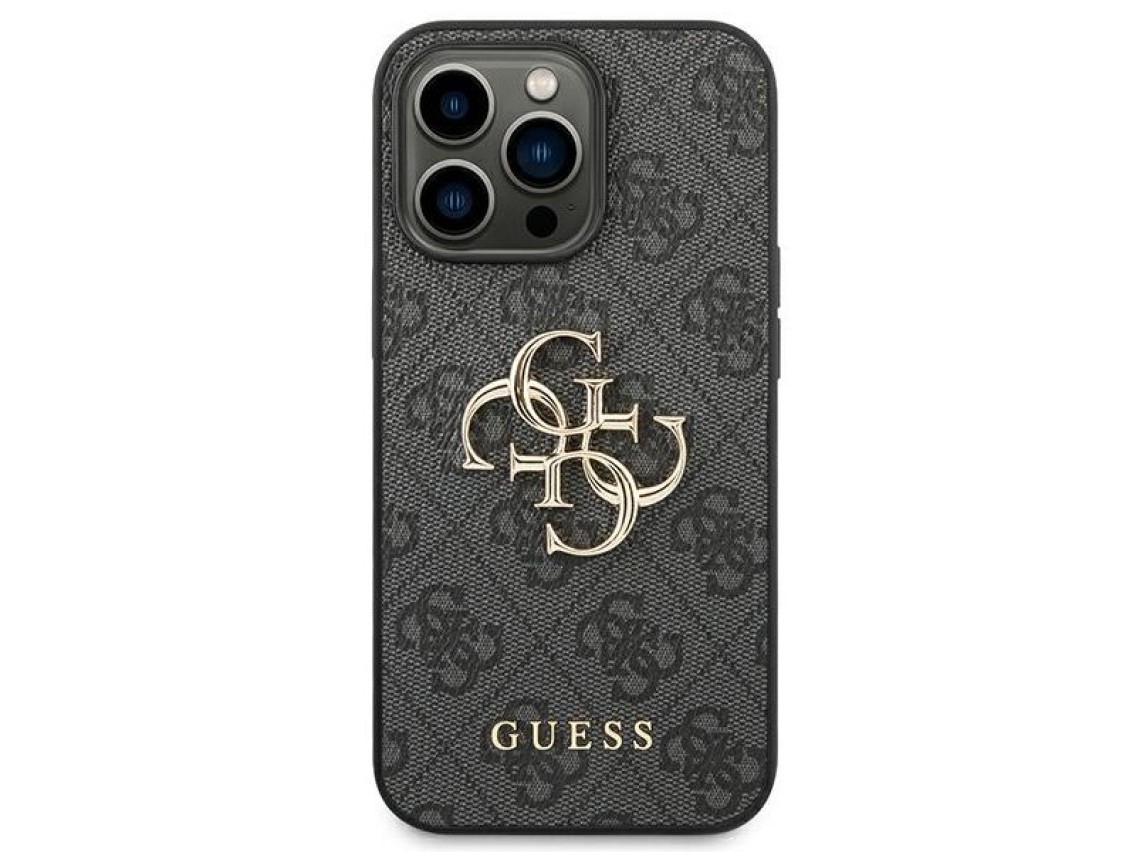Capa Guess 4G com logo grande em metal para iPhone 14 Pro - Cinza