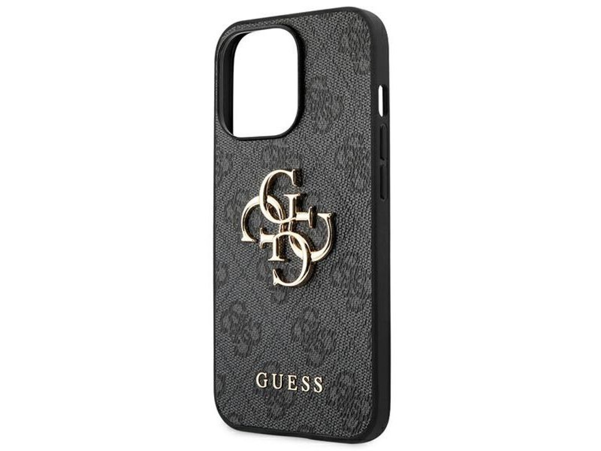 Capa Guess 4G com logo grande em metal para iPhone 14 Pro - Cinza