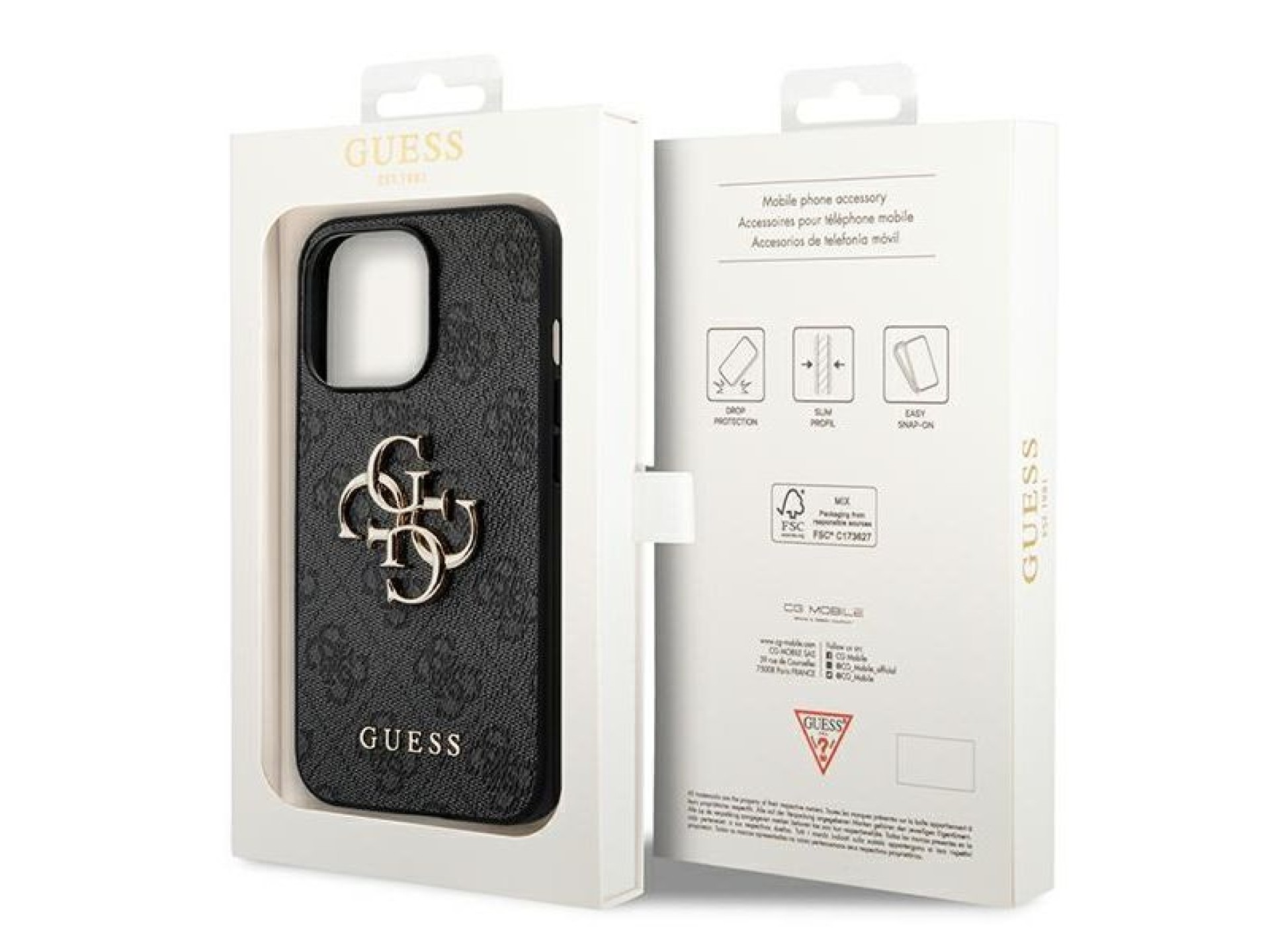 Capa Guess 4G com logo grande em metal para iPhone 14 Pro - Cinza