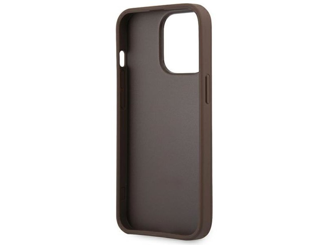 Capa Guess 4G com logo grande em metal para iPhone 14 Pro - Marrom
