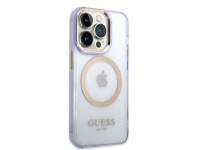 Capa rígida Guess GUHMP14LHTCMU para iPhone 14 Pro 6.1" roxa/roxa com contorno dourado e tecnologia Capa rígida Guess GUHMP14LHTCMU para iPhone 14 Pro 6.1" roxa/roxa com contorno dourado e tecnologia