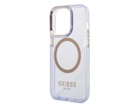 Capa MagSafe translúcida com contorno dourado da Guess para iPhone 14 Pro Max de 6,7" - Roxa Capa MagSafe translúcida com contorno dourado da Guess para iPhone 14 Pro Max de 6,7" - Roxa