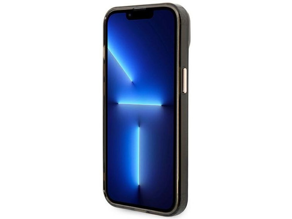 Capa rígida preta/preta Guess GUHMP14SHTCMK para iPhone 14 de 6,1 polegadas com contorno dourado e t