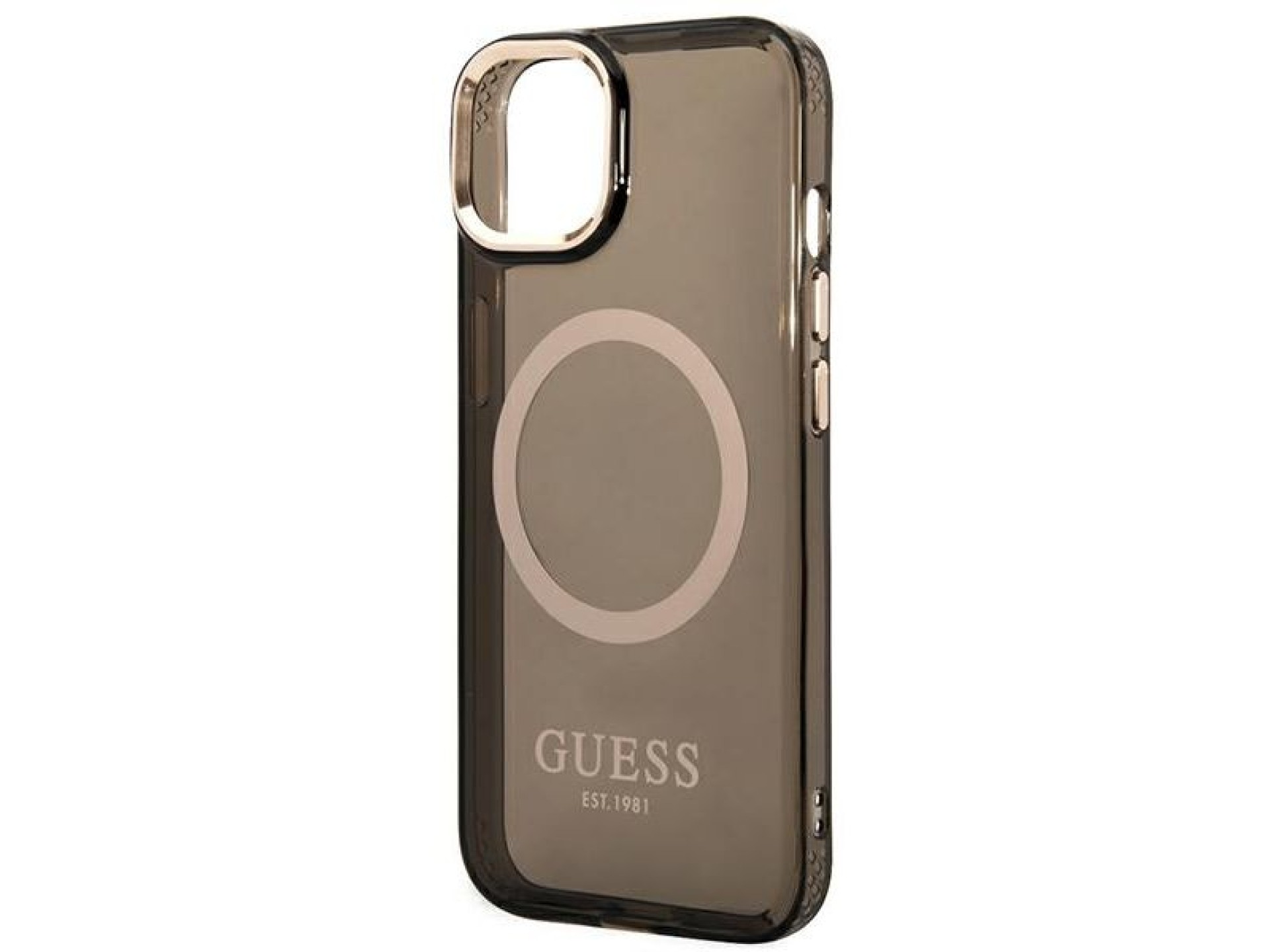 Capa rígida preta/preta Guess GUHMP14SHTCMK para iPhone 14 de 6,1 polegadas com contorno dourado e t