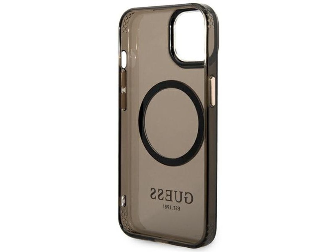 Capa rígida preta/preta Guess GUHMP14SHTCMK para iPhone 14 de 6,1 polegadas com contorno dourado e t