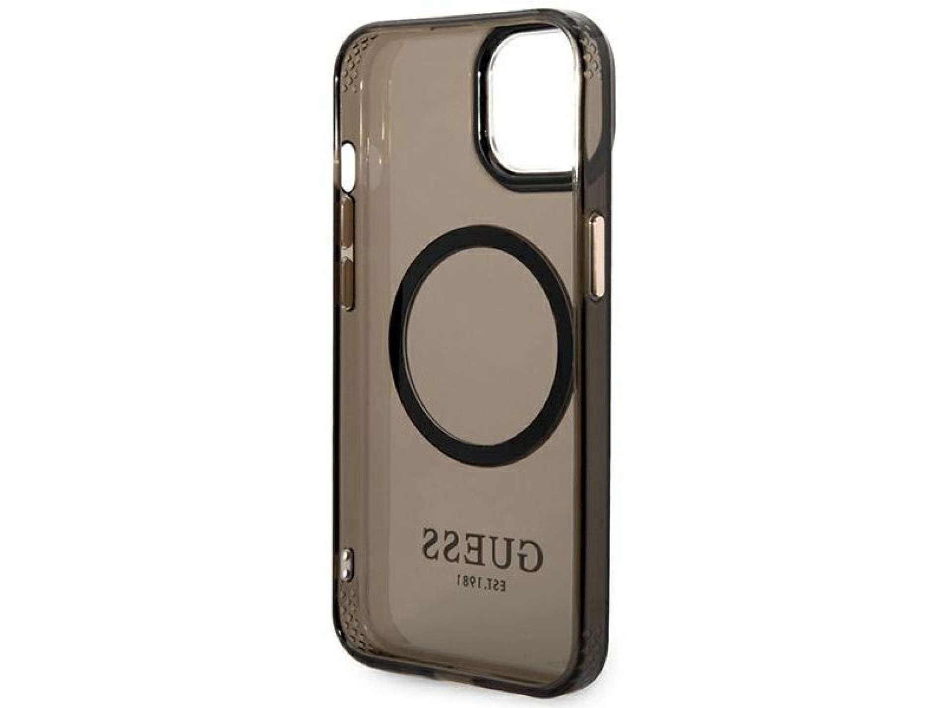 Capa rígida preta/preta Guess GUHMP14SHTCMK para iPhone 14 de 6,1 polegadas com contorno dourado e t