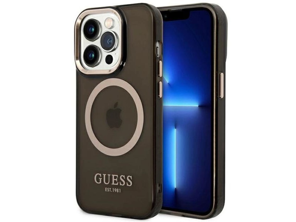 Guess GUHMP14XHTCMK iPhone 14 Pro Max 6.7" black/black hard case Gold Outline Translucent MagSafe