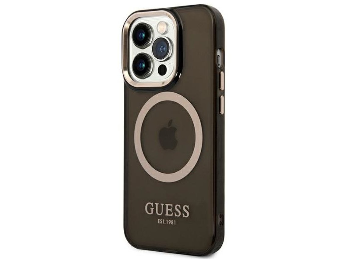 Guess GUHMP14XHTCMK iPhone 14 Pro Max 6.7" black/black hard case Gold Outline Translucent MagSafe