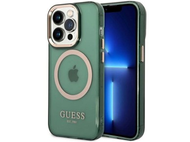 Guess GUHMP14XHTCMA iPhone 14 Pro Max 6.7" green/khaki hard case Gold Outline Translucent MagSafe