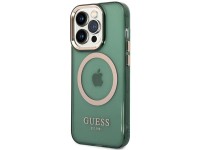 Capa r�gida Guess GUHMP14XHTCMA para iPhone 14 Pro Max 6.7" verde/c�qui com contorno dourado e tecno