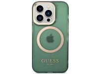 Capa r�gida Guess GUHMP14XHTCMA para iPhone 14 Pro Max 6.7" verde/c�qui com contorno dourado e tecno