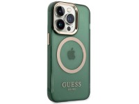 Capa r�gida Guess GUHMP14XHTCMA para iPhone 14 Pro Max 6.7" verde/c�qui com contorno dourado e tecno