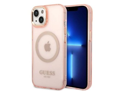Guess GUHMP14SHTCMP iPhone 14 6.1" pink/pink hard case Gold Outline Translucent MagSafe Guess GUHMP14SHTCMP iPhone 14 6.1" pink/pink hard case Gold Outline Translucent MagSafe