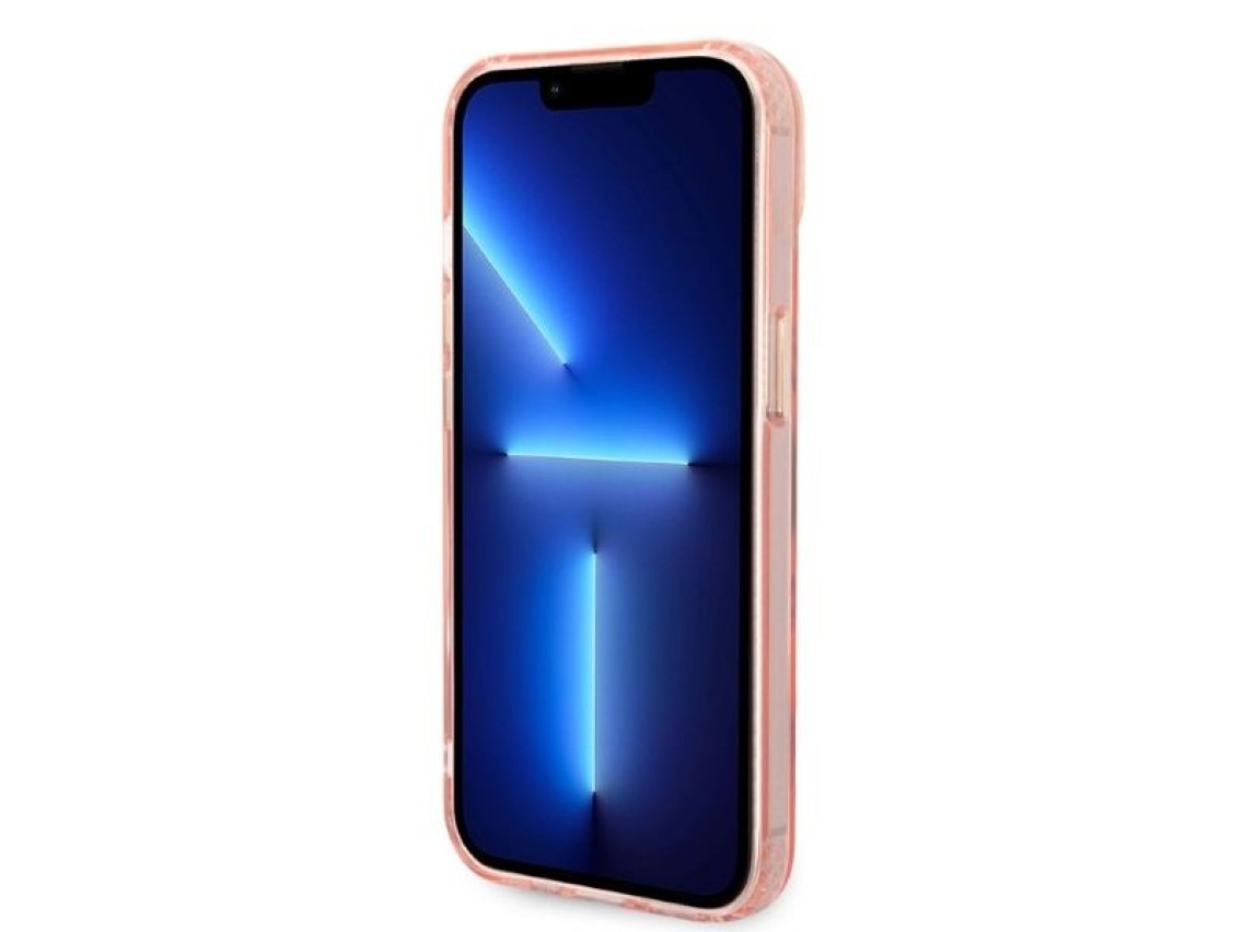 Capa rígida Guess GUHMP14SHTCMP para iPhone 14 de 6,1" rosa/rosa com contorno dourado e tecnologia M
