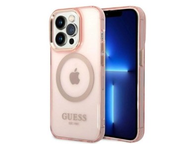 Funda rígida Guess GUHMP14LHTCMP para iPhone 14 Pro de 6,1" rosa/rosa con contorno dorado y MagSafe Funda rígida Guess GUHMP14LHTCMP para iPhone 14 Pro de 6,1" rosa/rosa con contorno dorado y MagSafe