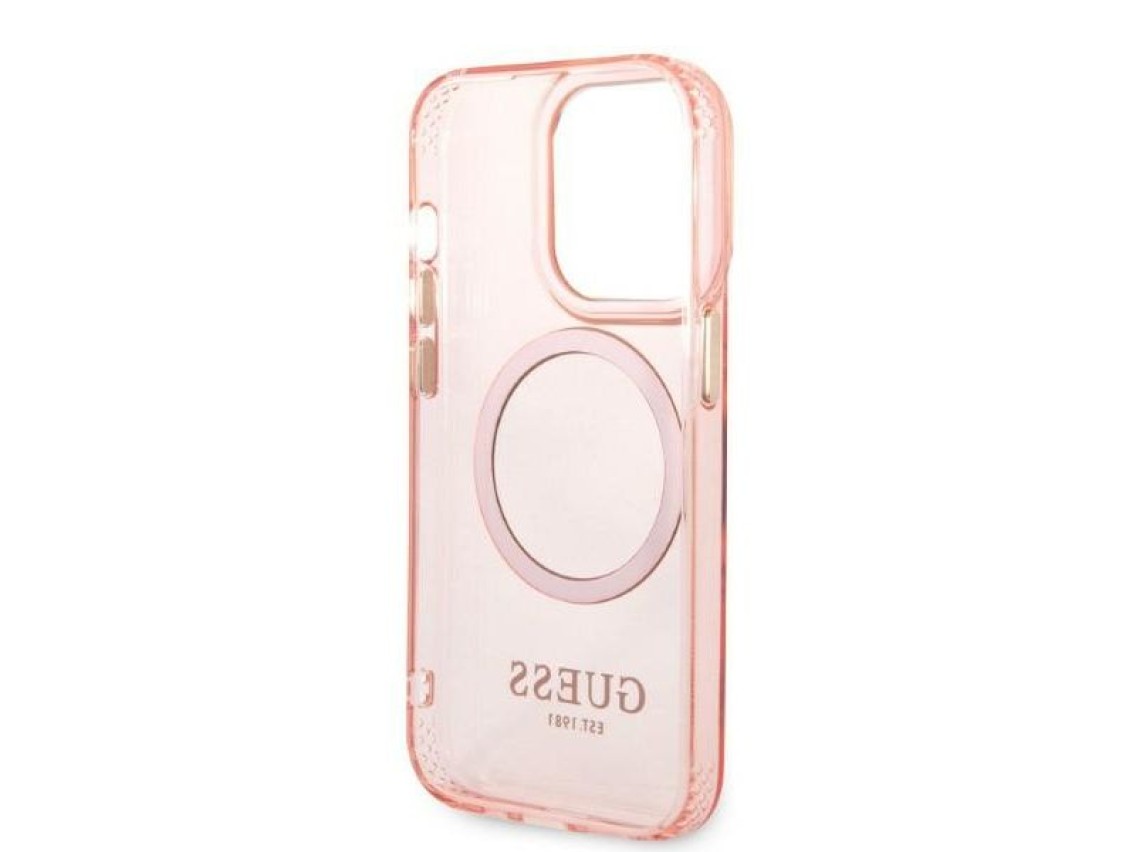 Guess GUHMP14LHTCMP iPhone 14 Pro 6.1" pink/pink hard case Gold Outline Translucent MagSafe
