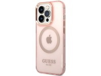 Funda r�gida Guess GUHMP14XHTCMP para iPhone 14 Pro Max de 6,7" rosa/rosa con contorno dorado y MagS