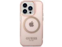 Funda r�gida Guess GUHMP14XHTCMP para iPhone 14 Pro Max de 6,7" rosa/rosa con contorno dorado y MagS