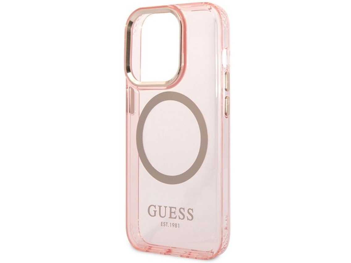 Funda r�gida Guess GUHMP14XHTCMP para iPhone 14 Pro Max de 6,7" rosa/rosa con contorno dorado y MagS