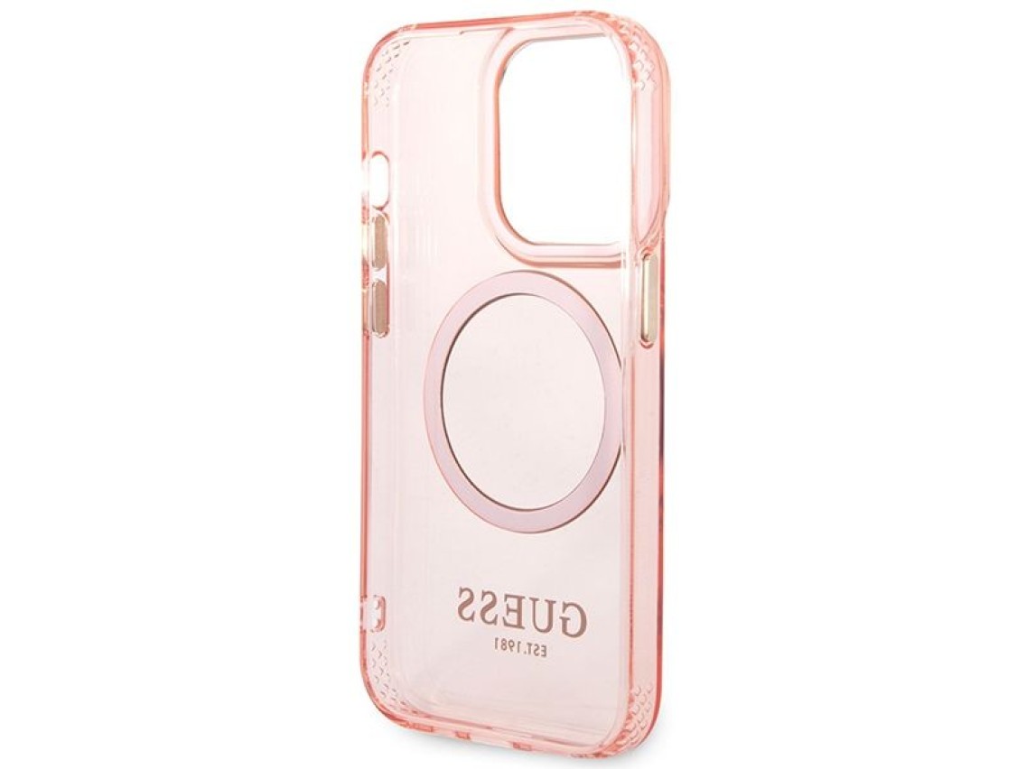 Funda r�gida Guess GUHMP14XHTCMP para iPhone 14 Pro Max de 6,7" rosa/rosa con contorno dorado y MagS